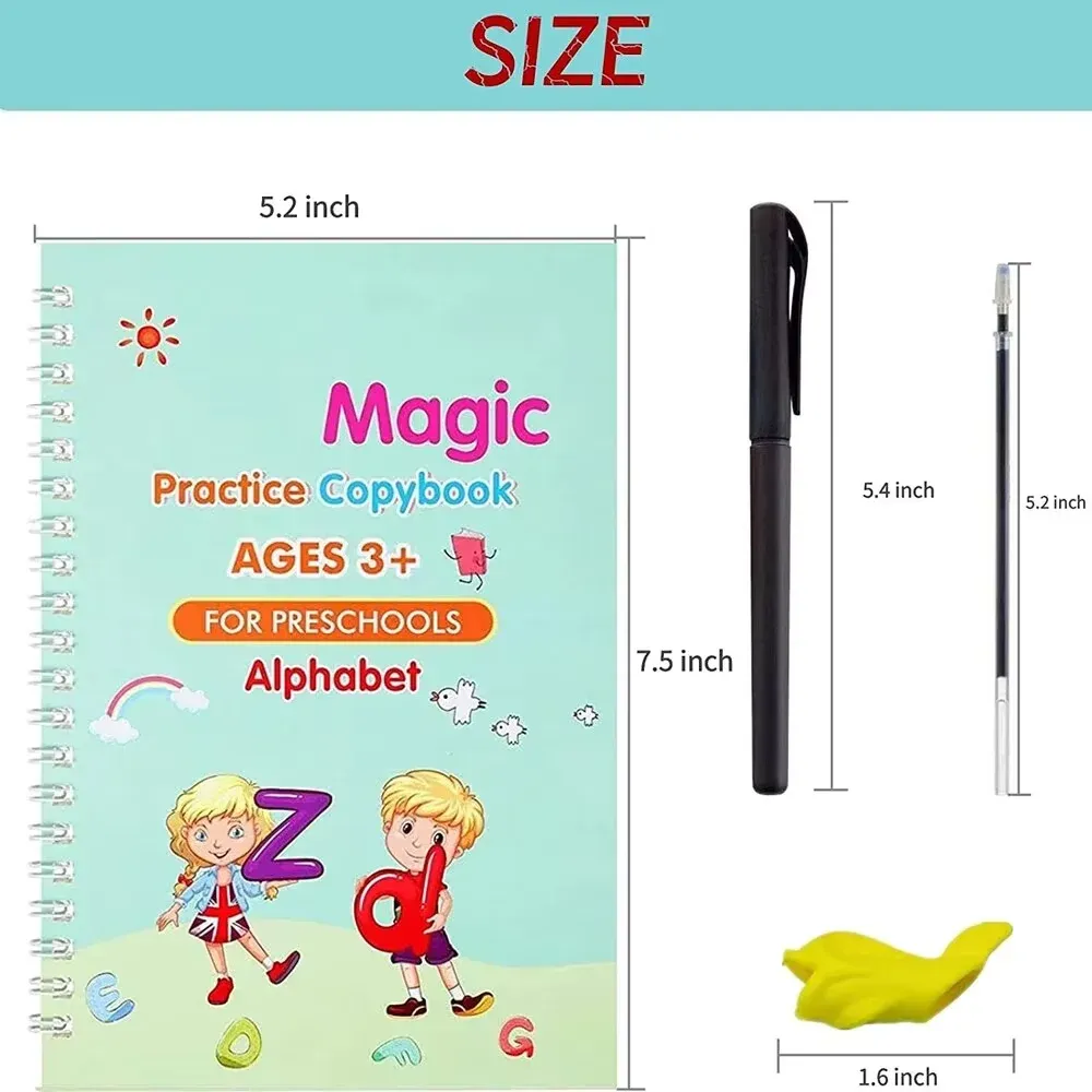 4 Books Magic Calligraphy Notebook Set for Kids: Reusable Educational Writing Practice Toy with Pen and Refills, Montessori Style Learning Aid thumbnail 5