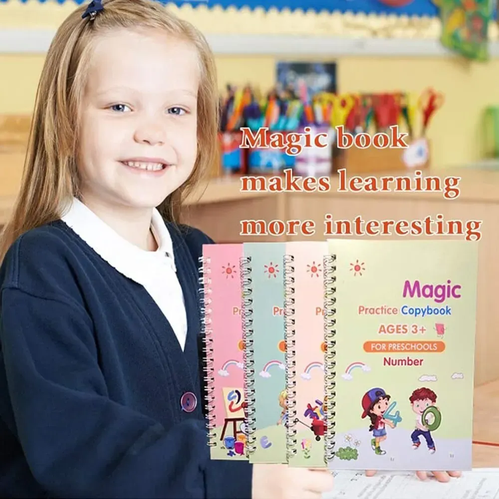4 Books Magic Calligraphy Notebook Set for Kids: Reusable Educational Writing Practice Toy with Pen and Refills, Montessori Style Learning Aid showcase 9
