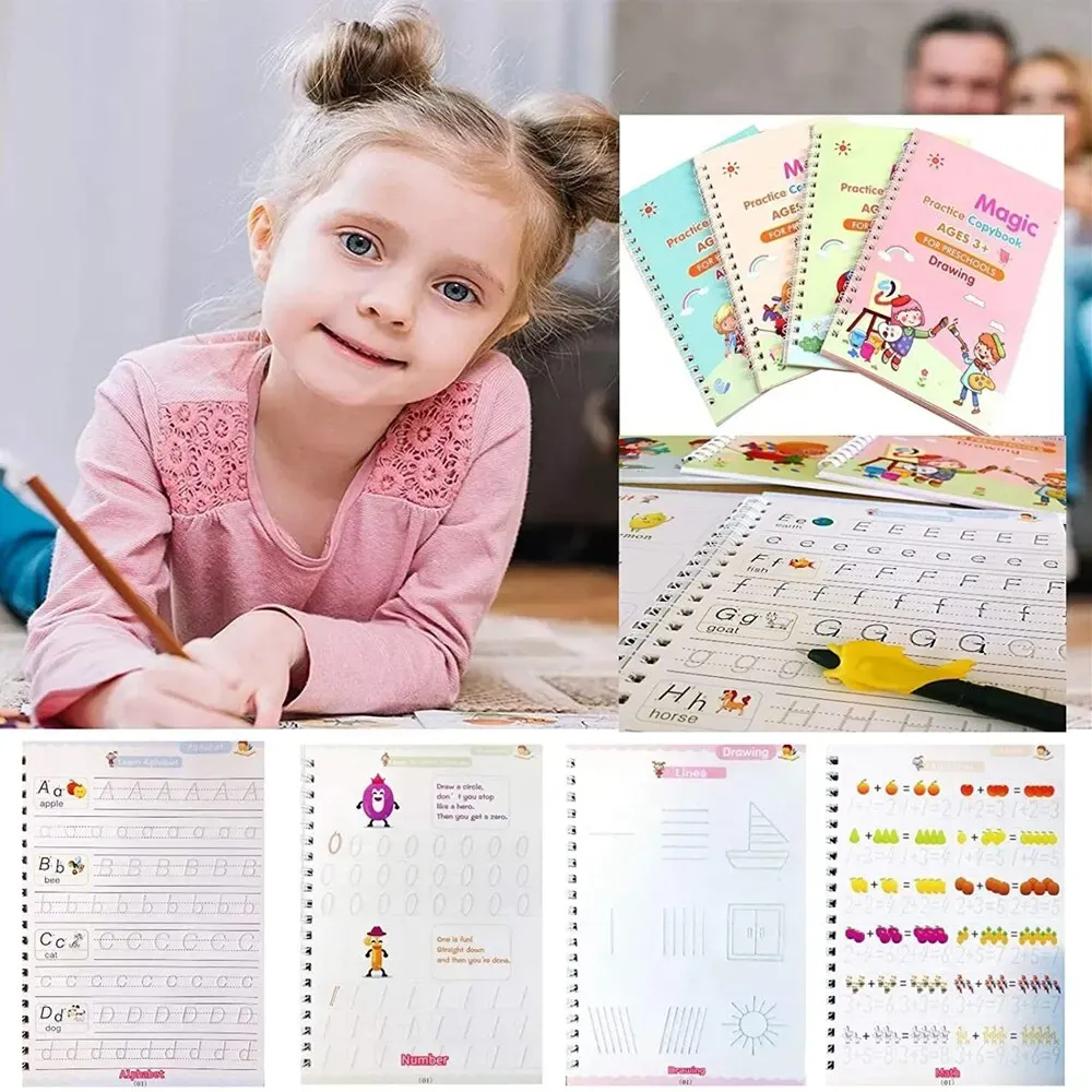 4 Books Magic Calligraphy Notebook Set for Kids: Reusable Educational Writing Practice Toy with Pen and Refills, Montessori Style Learning Aid showcase 6