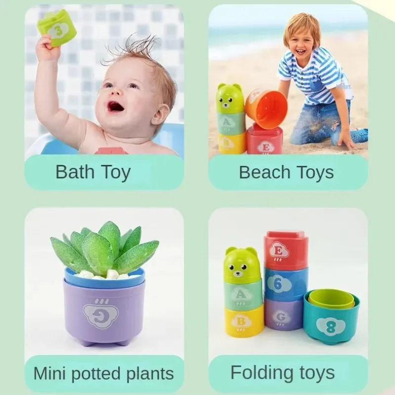 Interactive Baby Stack Cups Toy for Kids - Early Education Puzzle Game, Hand Speed Competition, Shape Sorter, and Beach Play Set for 6 Months to 3 Years Old thumbnail 4