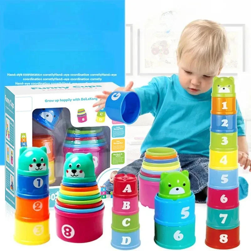 Interactive Baby Stack Cups Toy for Kids - Early Education Puzzle Game, Hand Speed Competition, Shape Sorter, and Beach Play Set for 6 Months to 3 Years Old thumbnail 1