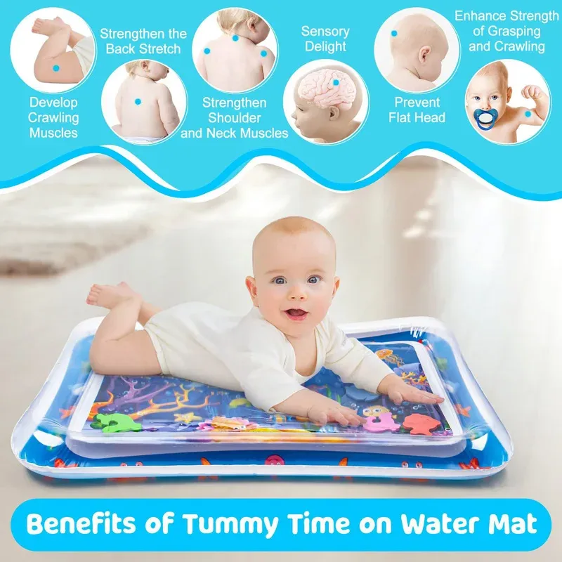 Inflatable Baby Water Play Mat for Tummy Time - PVC Cushion with Floating Fish for Sensory Stimulation, Motor Skill Development, and Early Education Activity for Toddlers thumbnail 3