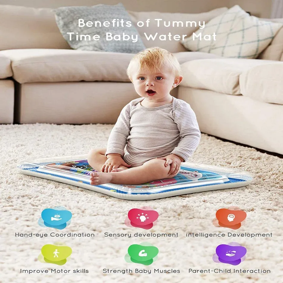 Inflatable Baby Water Play Mat for Tummy Time - PVC Cushion with Floating Fish for Sensory Stimulation, Motor Skill Development, and Early Education Activity for Toddlers showcase 1