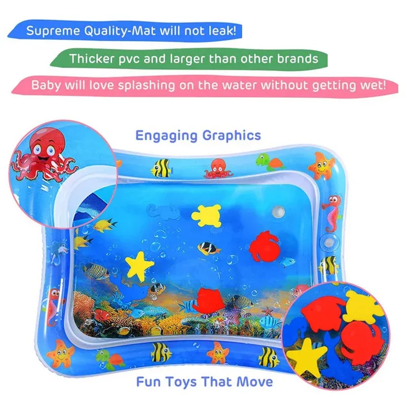 Inflatable Baby Water Play Mat for Tummy Time - PVC Cushion with Floating Fish for Sensory Stimulation, Motor Skill Development, and Early Education Activity for Toddlers thumbnail 2