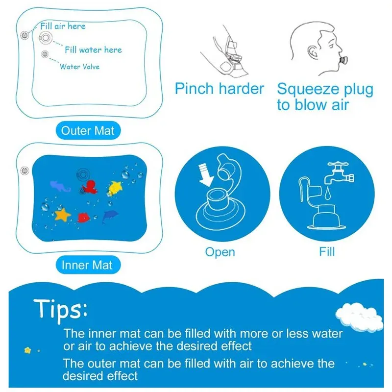 Inflatable Baby Water Play Mat for Tummy Time - PVC Cushion with Floating Fish for Sensory Stimulation, Motor Skill Development, and Early Education Activity for Toddlers thumbnail 6