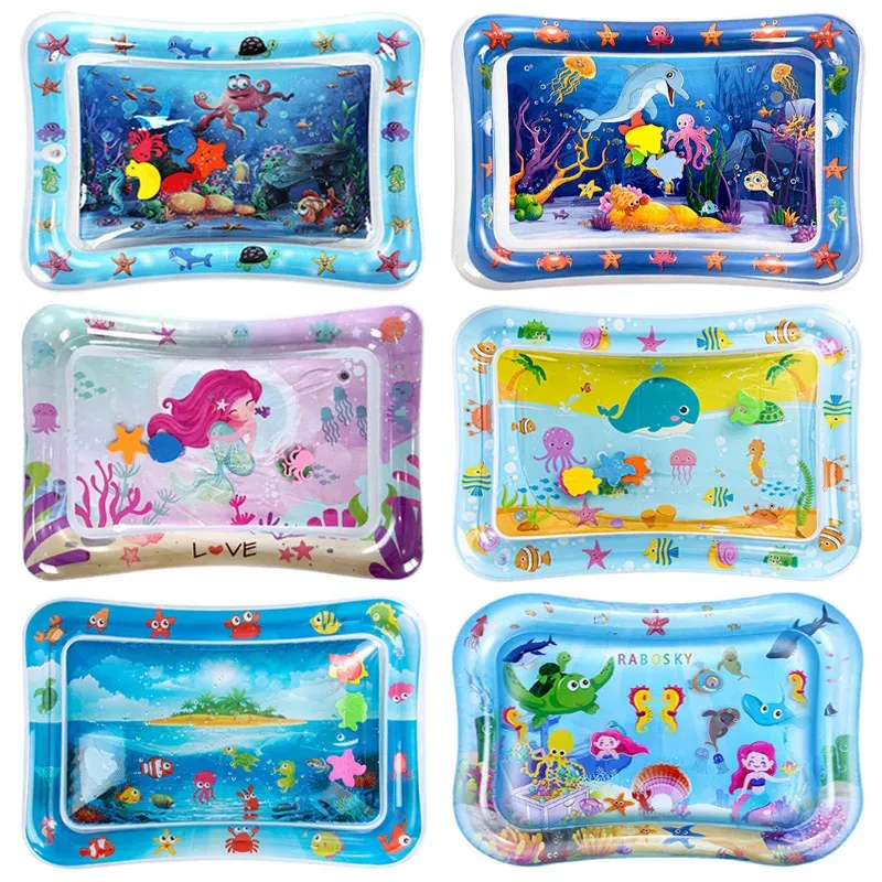 Inflatable Baby Water Play Mat for Tummy Time - PVC Cushion with Floating Fish for Sensory Stimulation, Motor Skill Development, and Early Education Activity for Toddlers thumbnail 1