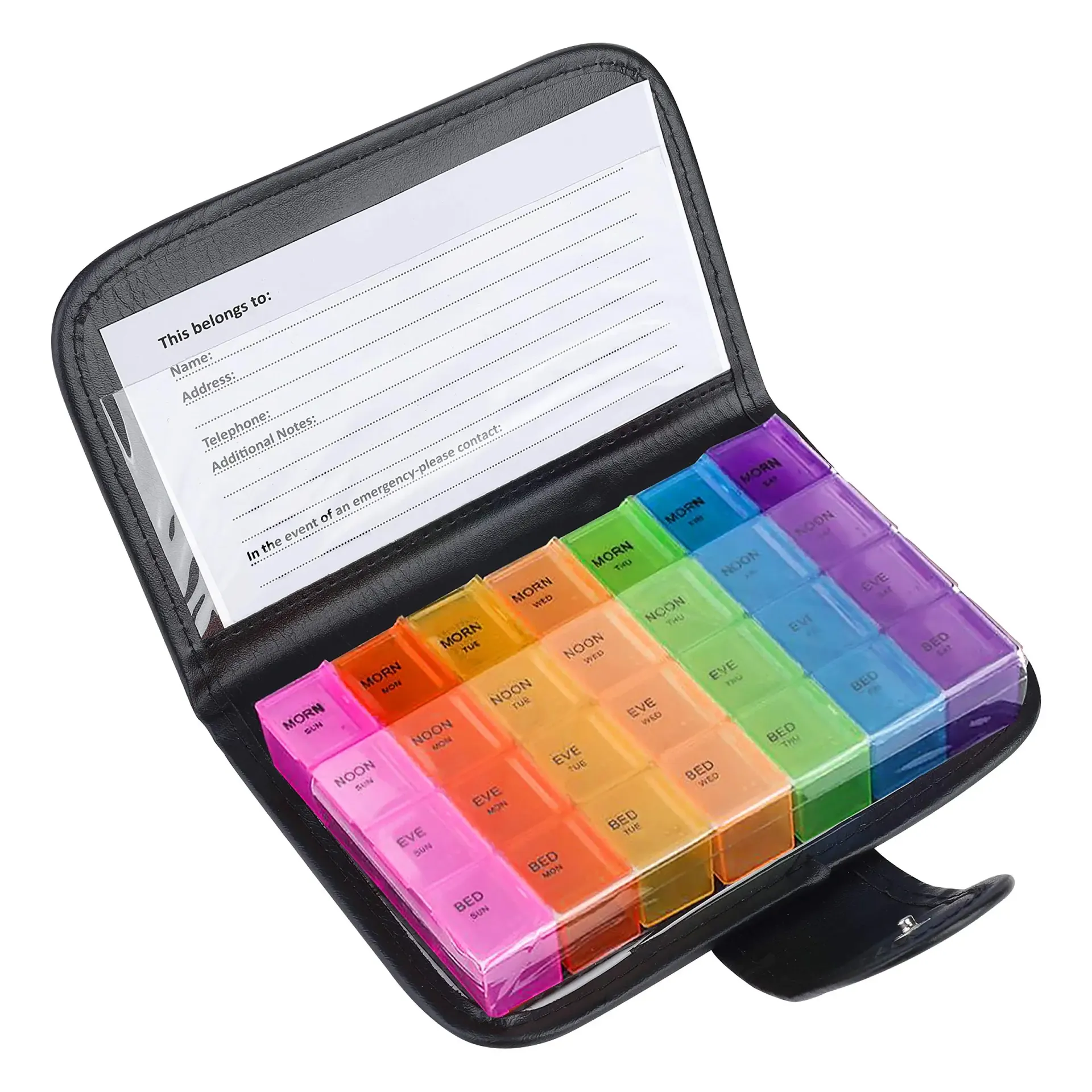 7-Day Pill Box Organizer with 28 Compartments & PU Wallet - Weekly Medicine Vitamin Fish Oil Tablet Storage Case for Travel & Daily Health Management thumbnail 1