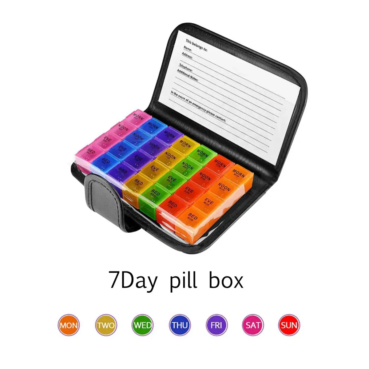 7-Day Pill Box Organizer with 28 Compartments & PU Wallet - Weekly Medicine Vitamin Fish Oil Tablet Storage Case for Travel & Daily Health Management showcase 1