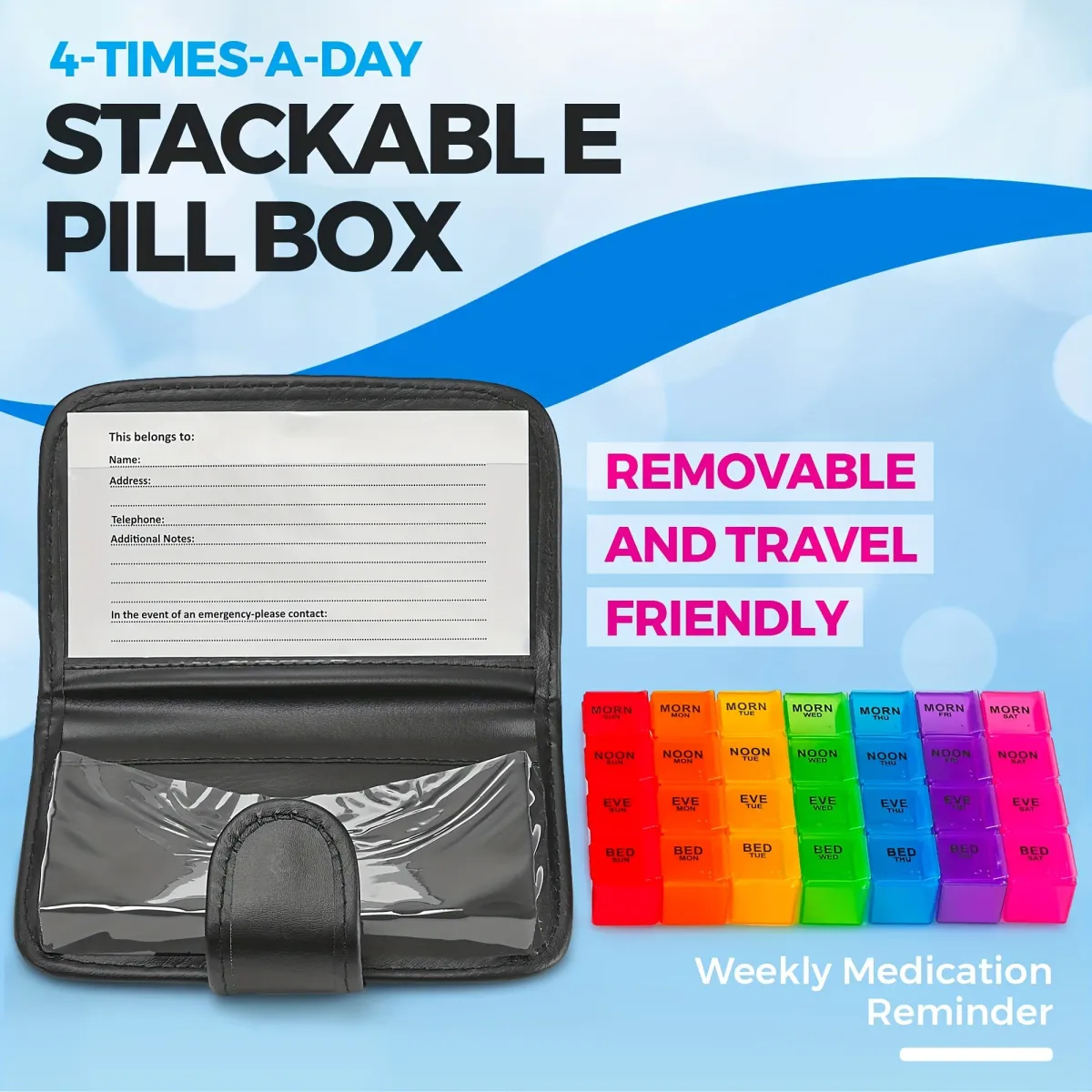 7-Day Pill Box Organizer with 28 Compartments & PU Wallet - Weekly Medicine Vitamin Fish Oil Tablet Storage Case for Travel & Daily Health Management showcase 3