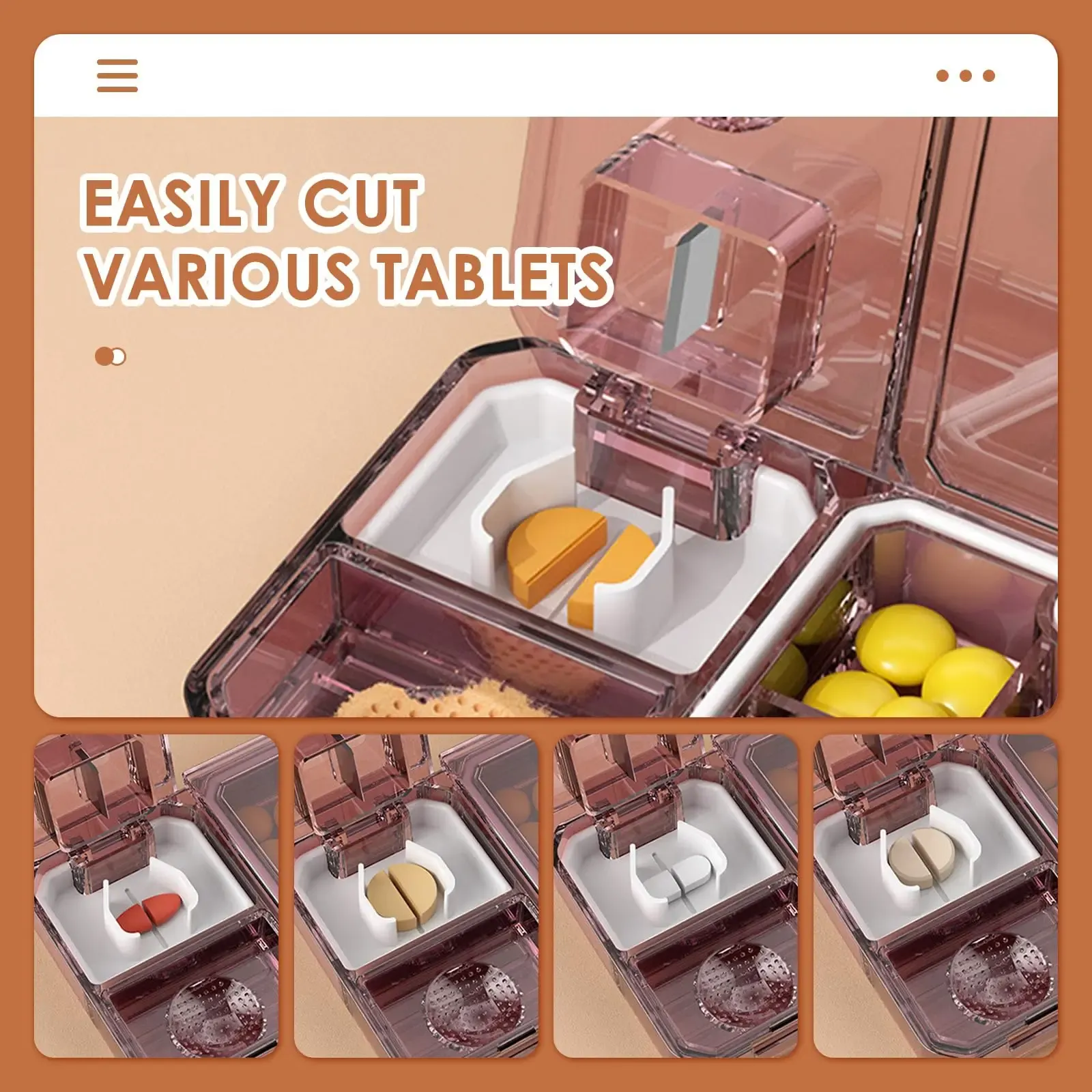 3-in-1 Travel Pill Organizer Box with Cutter & Grinder - BPA-Free, Sealed Moistureproof Case for Vitamins & Tablets thumbnail 2