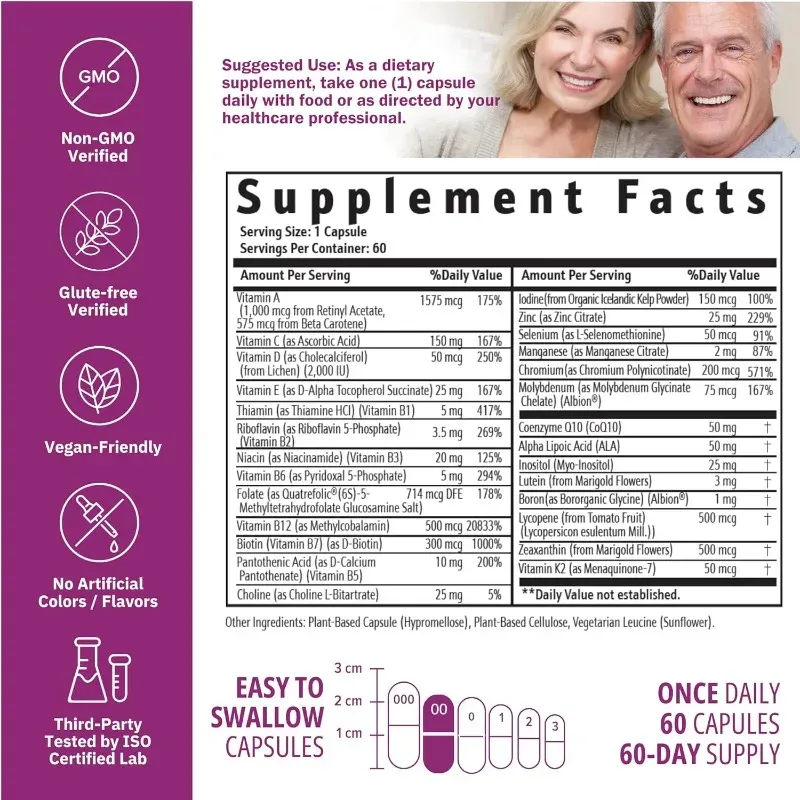 Methylated Multivitamins with Methyl B12 & Methylfolate - 60 Tablets for MTHFR Support, Iron-Free, Enhanced Absorption Daily Supplement thumbnail 2