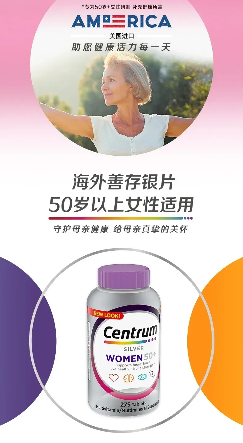 Centrum Silver Multivitamin & Multimineral Tablets for Men & Women Over 50 - Supports Healthy Aging, Immune & Energy - 275 Men's / 200 Women's Count showcase 7