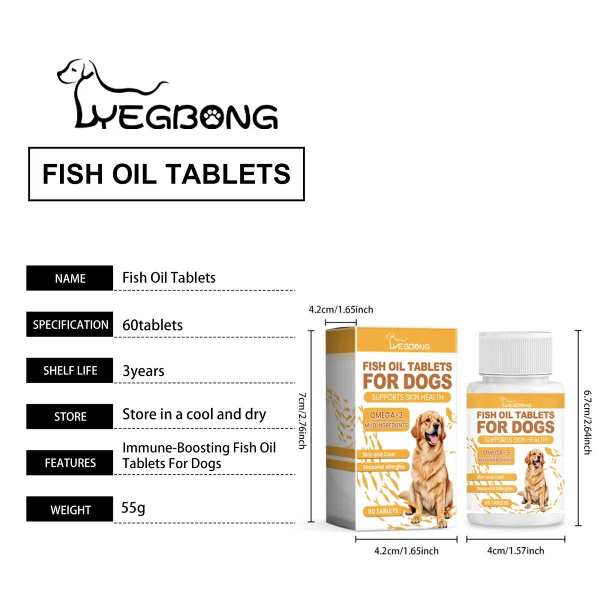 Dog Multivitamin Fish Oil Tablets for Skin & Coat Health - Omega Fatty Acids for Immune & Heart Support - All Size Dogs showcase 1
