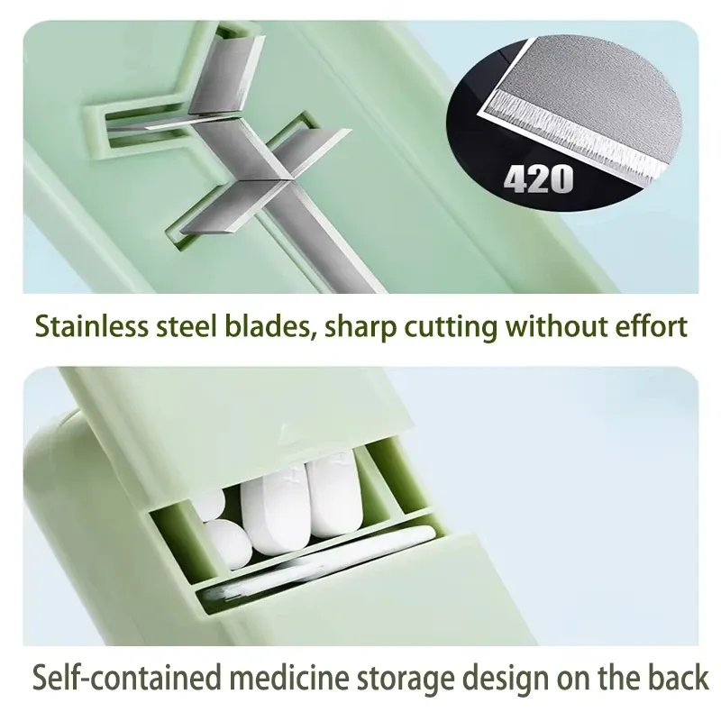 Multi-Functional Pill Cutter with Stainless Steel Blades, Tablet Splitter for Vitamins, Grinder, and Storage - Perfect for Travel and Daily Use showcase 1