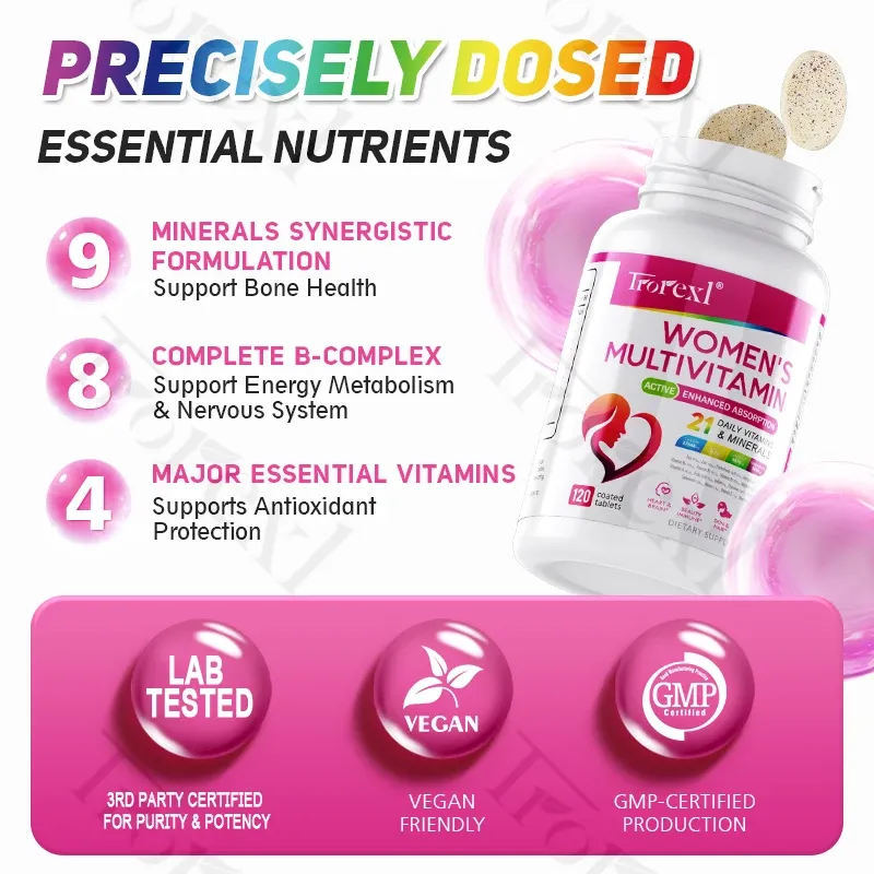 Women's Multivitamin Supplement with Biotin, Calcium, Folic Acid, Iron & Zinc - 120 Tablets for Daily Energy Metabolism Support thumbnail 4