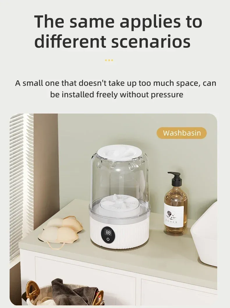 Portable Wireless Mini Washing Machine for Underwear & Socks, 1L Capacity, Dehydratable Laundry Bucket for Small Items showcase 17