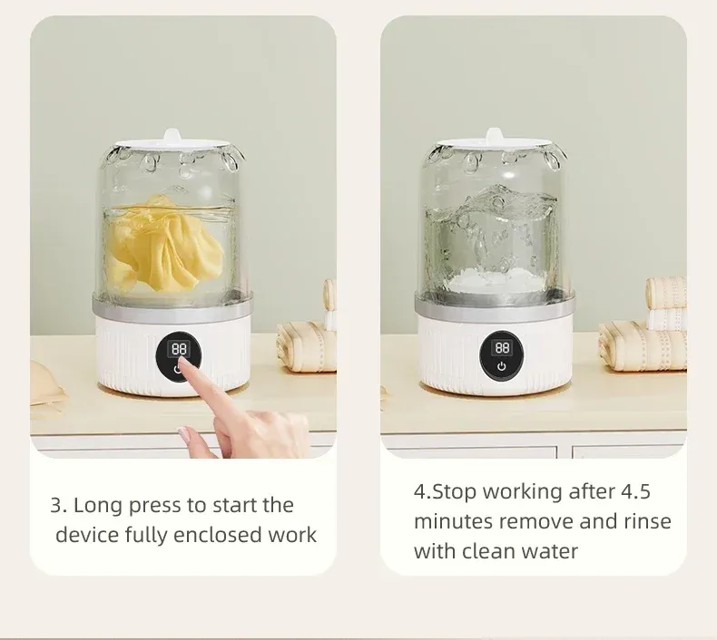 Portable Wireless Mini Washing Machine for Underwear & Socks, 1L Capacity, Dehydratable Laundry Bucket for Small Items showcase 11