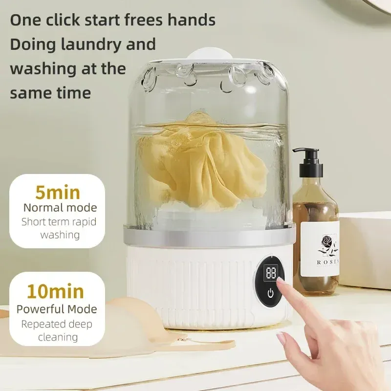 Portable Wireless Mini Washing Machine for Underwear & Socks, 1L Capacity, Dehydratable Laundry Bucket for Small Items