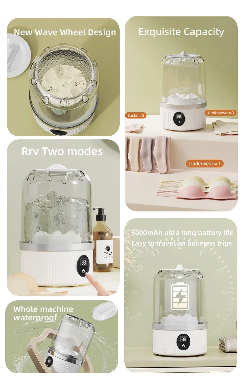Portable Wireless Mini Washing Machine for Underwear & Socks, 1L Capacity, Dehydratable Laundry Bucket for Small Items showcase 3