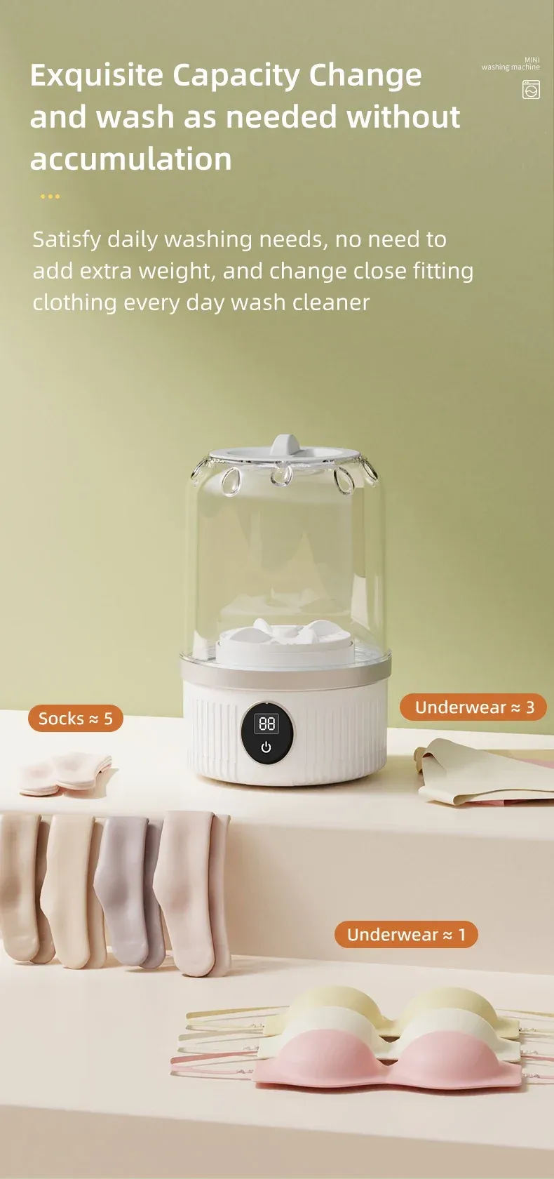 Portable Wireless Mini Washing Machine for Underwear & Socks, 1L Capacity, Dehydratable Laundry Bucket for Small Items showcase 12