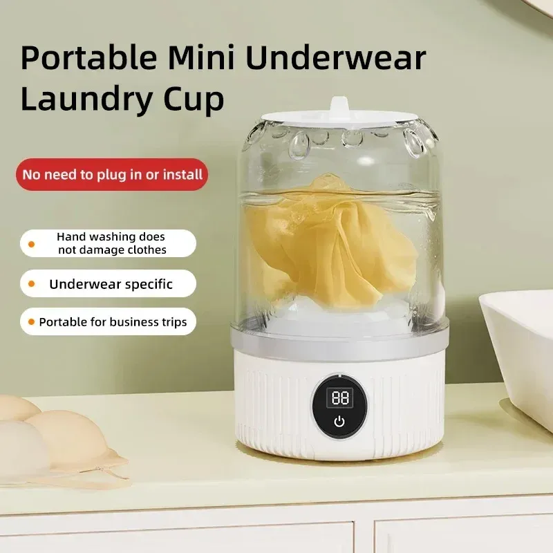 Portable Wireless Mini Washing Machine for Underwear & Socks, 1L Capacity, Dehydratable Laundry Bucket for Small Items thumbnail 2