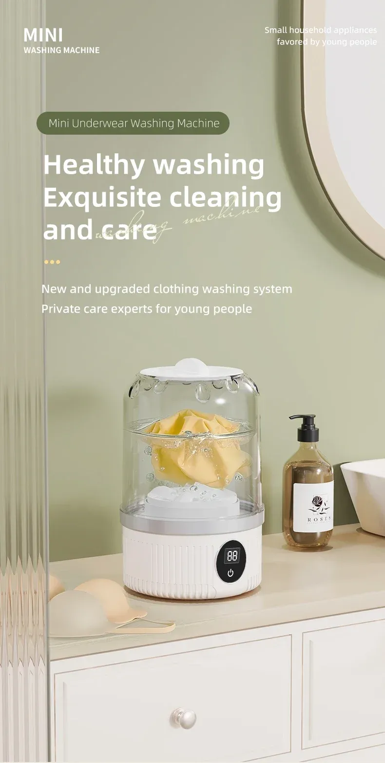 Portable Wireless Mini Washing Machine for Underwear & Socks, 1L Capacity, Dehydratable Laundry Bucket for Small Items showcase 1