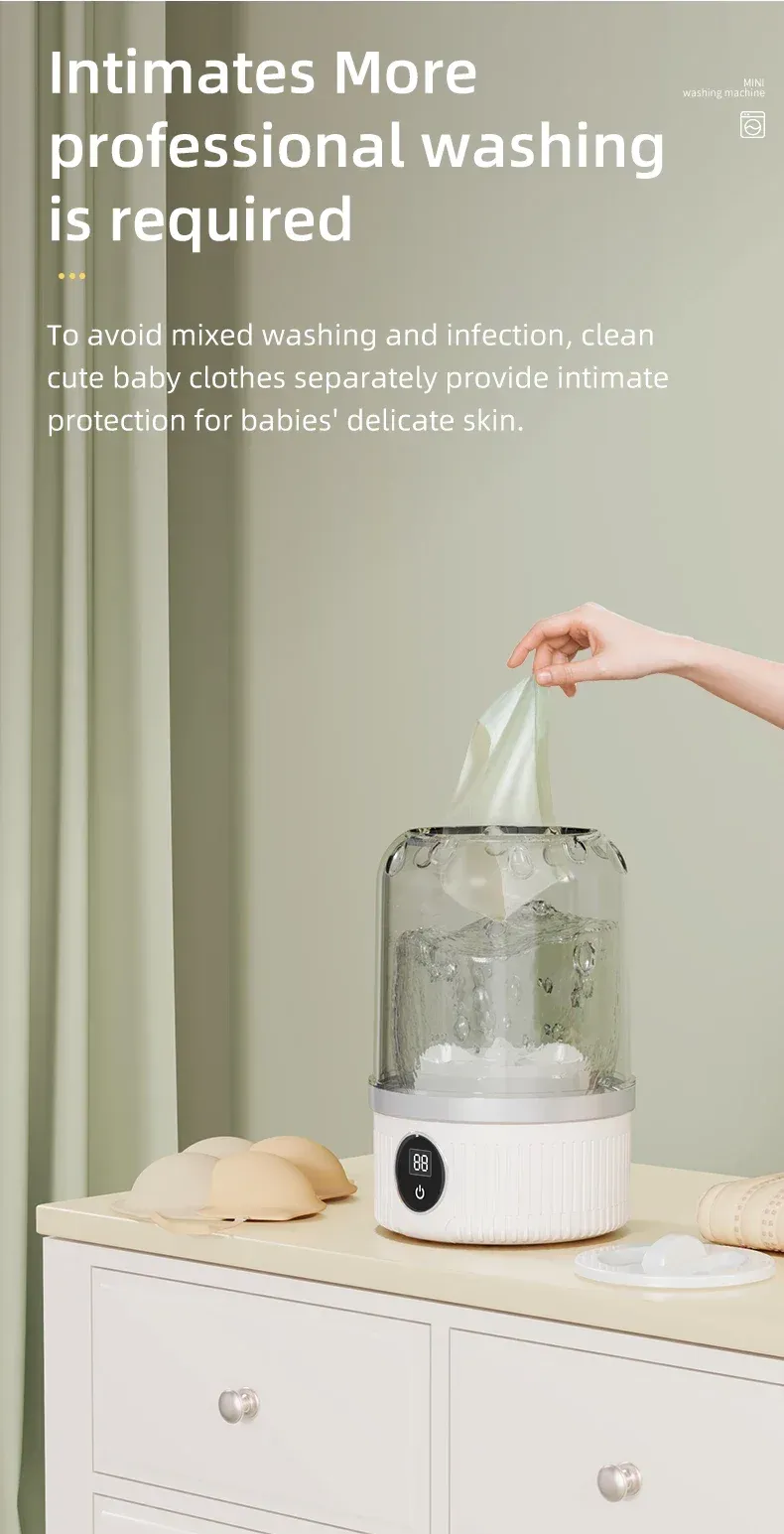 Portable Wireless Mini Washing Machine for Underwear & Socks, 1L Capacity, Dehydratable Laundry Bucket for Small Items showcase 4