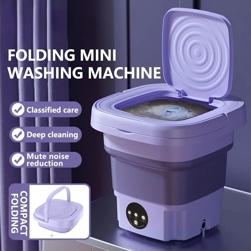 Portable Mini Foldable Washing Machine with Spin Dryer - Compact Household Washer for Socks, Underwear, and Small Garments thumbnail 6