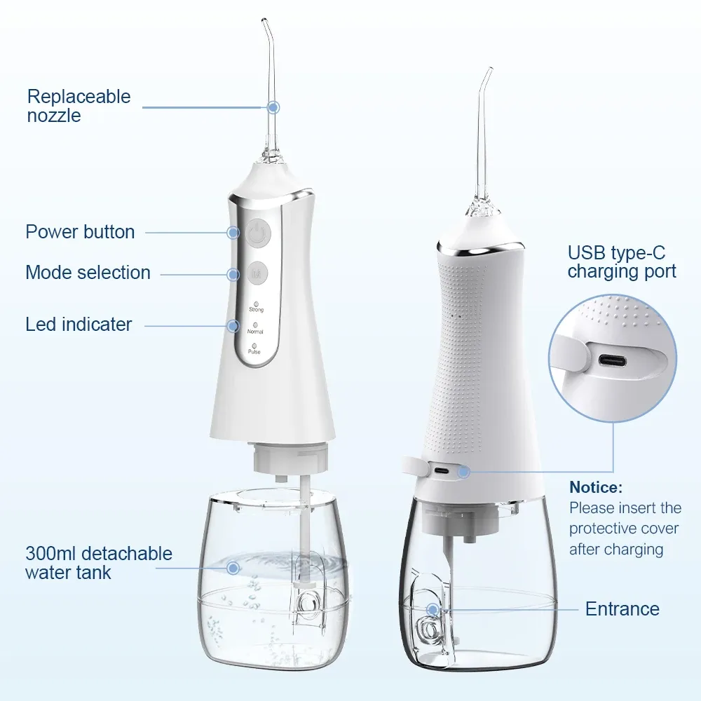 Rechargeable Oral Irrigator Water Flosser for Teeth Cleaning, Portable Dental Pick with 5 Nozzles, 3 Modes, 300ml Tank, USB Charging for Home & Travel thumbnail 5