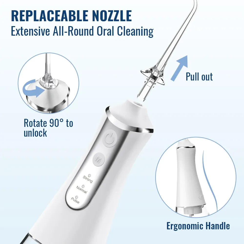 Rechargeable Oral Irrigator Water Flosser for Teeth Cleaning, Portable Dental Pick with 5 Nozzles, 3 Modes, 300ml Tank, USB Charging for Home & Travel showcase 4