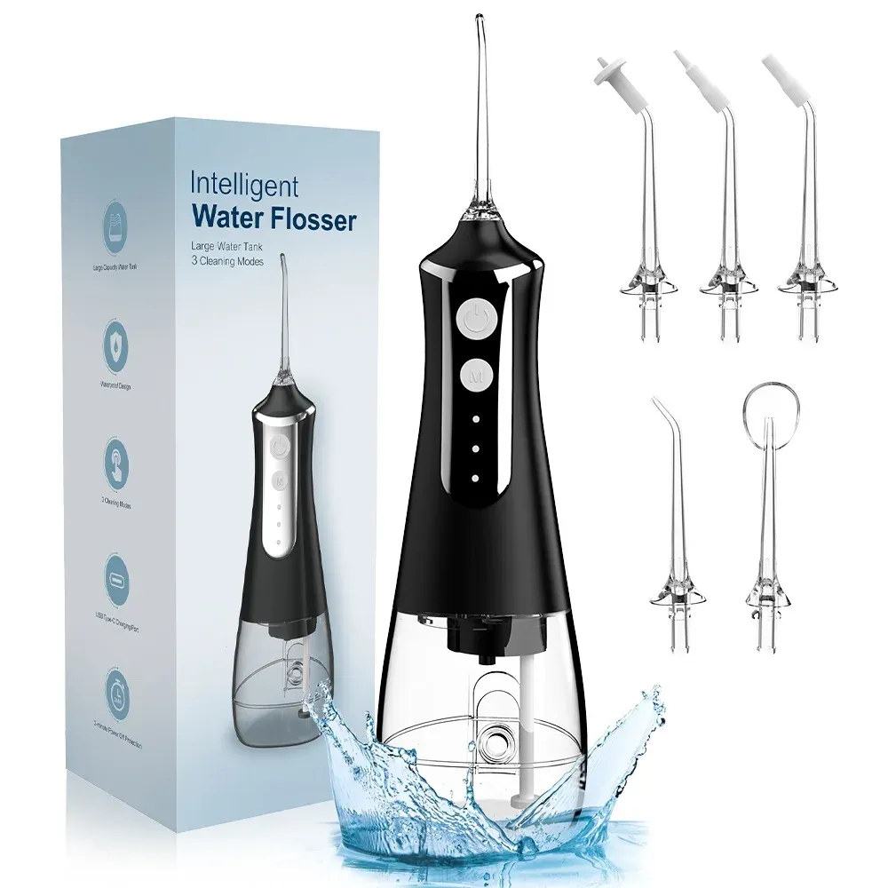 Rechargeable Oral Irrigator Water Flosser for Teeth Cleaning, Portable Dental Pick with 5 Nozzles, 3 Modes, 300ml Tank, USB Charging for Home & Travel showcase 1