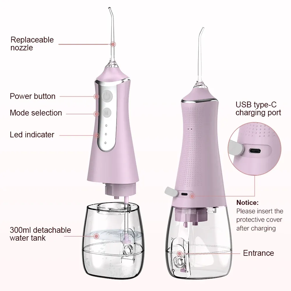 Rechargeable Oral Irrigator Water Flosser for Teeth Cleaning, Portable Dental Pick with 5 Nozzles, 3 Modes, 300ml Tank, USB Charging for Home & Travel showcase 6