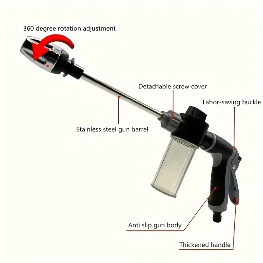 Portable High-Pressure Water Gun for Car Wash & Garden Watering - Adjustable Metal Nozzle Sprinkler with Foam Function showcase 5