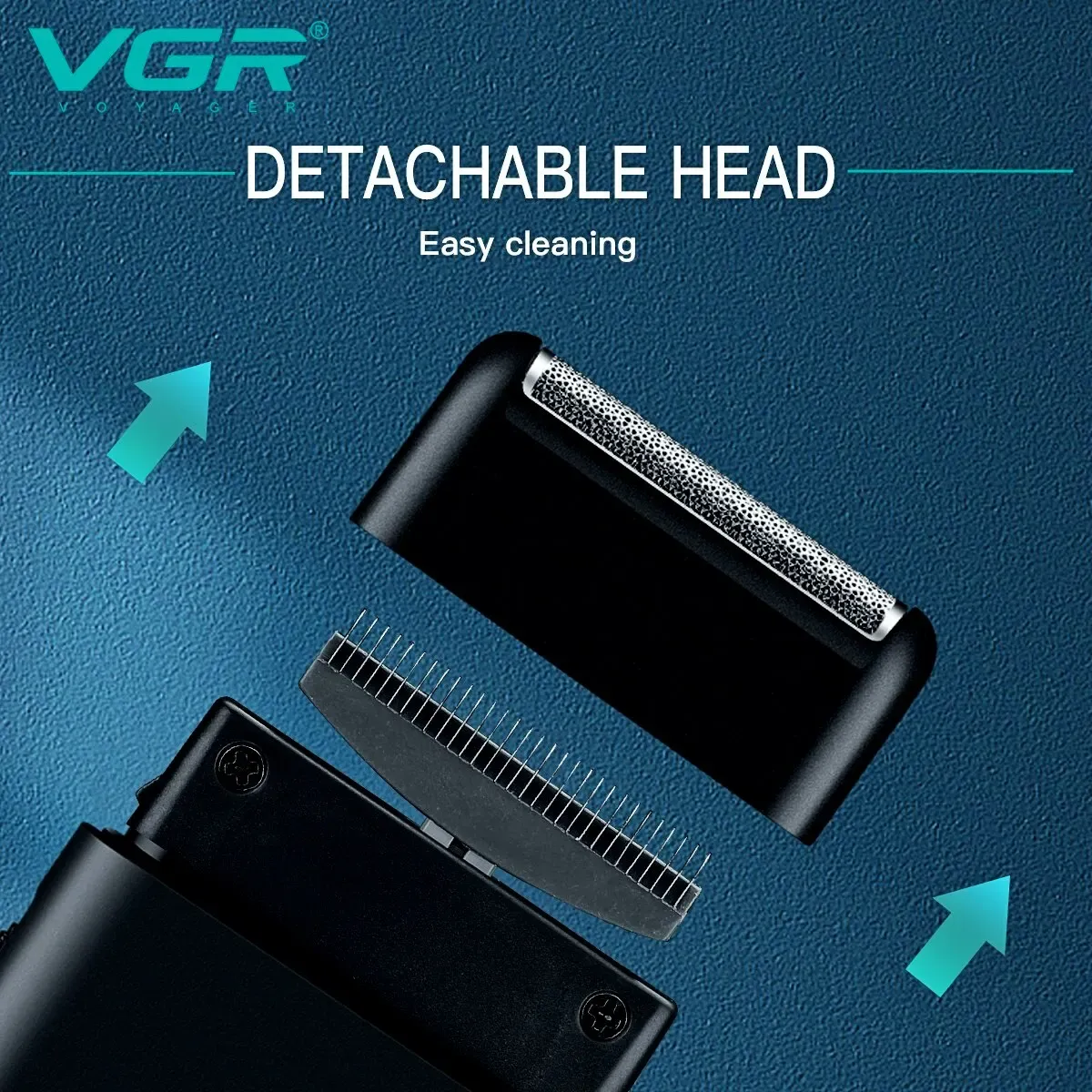 VGR Professional Electric Shaver for Men, Portable Mini USB Rechargeable Beard Trimmer with Dual Blades and Pop-up Trimmer, Stainless Steel, 45 Min Runtime thumbnail 4