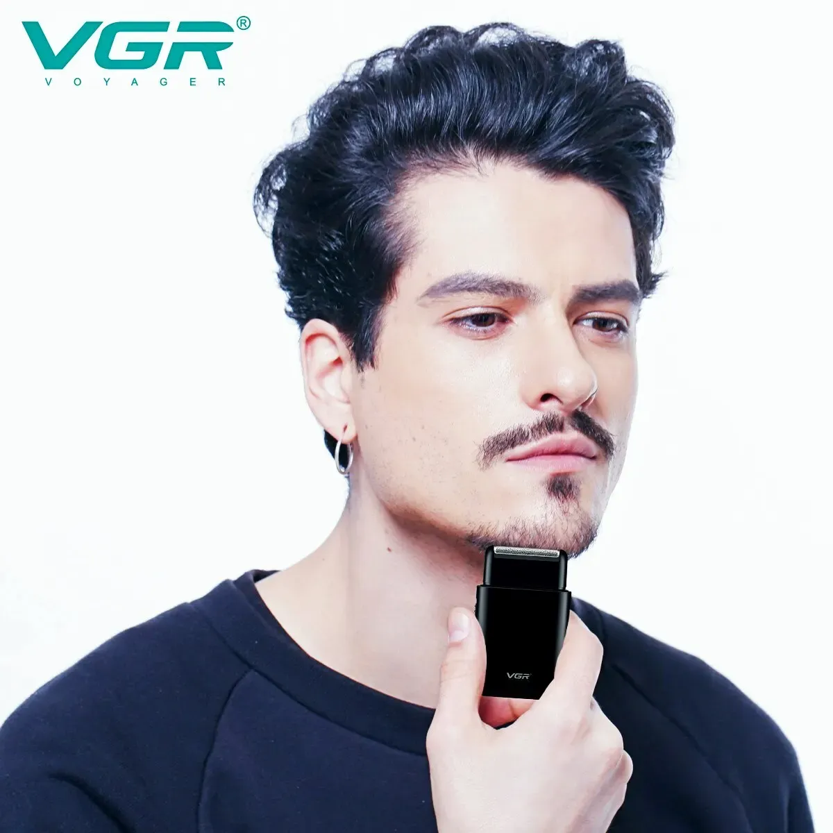 VGR Professional Electric Shaver for Men, Portable Mini USB Rechargeable Beard Trimmer with Dual Blades and Pop-up Trimmer, Stainless Steel, 45 Min Runtime thumbnail 6