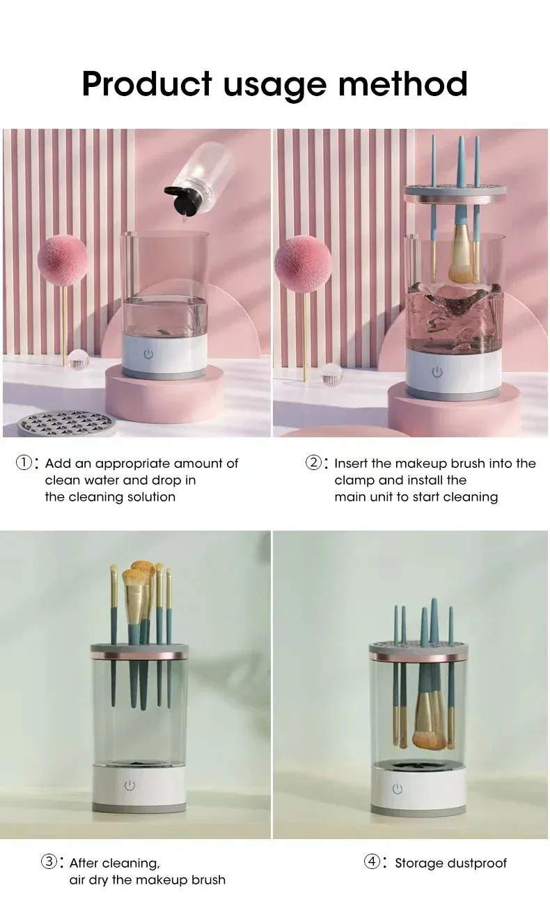 Portable USB Makeup Brush Cleaner Machine UV Light Sterilization Portable Makeup Brush Rotary Cleaner Automatic Washing Tool showcase 9