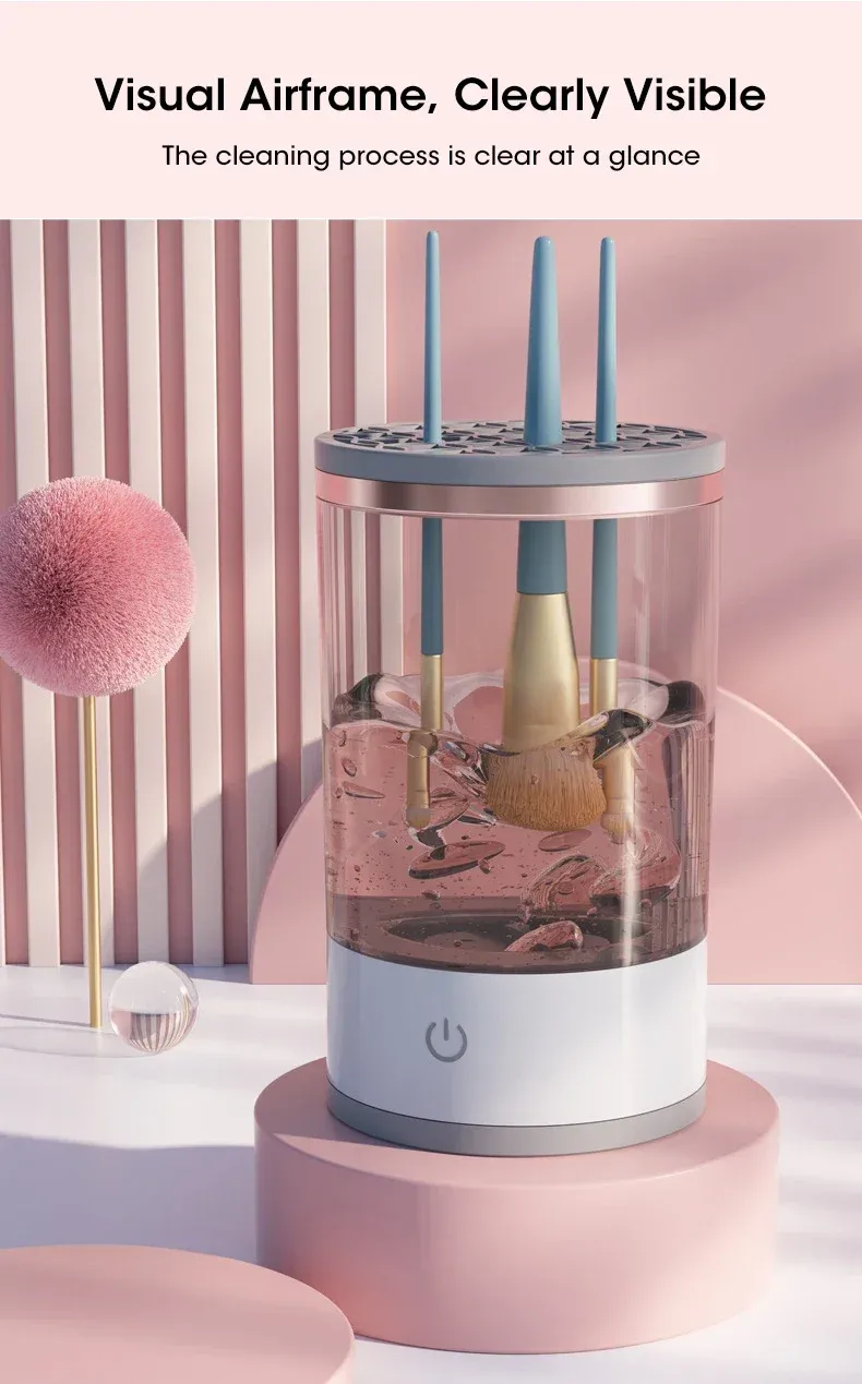 Portable USB Makeup Brush Cleaner Machine UV Light Sterilization Portable Makeup Brush Rotary Cleaner Automatic Washing Tool showcase 1