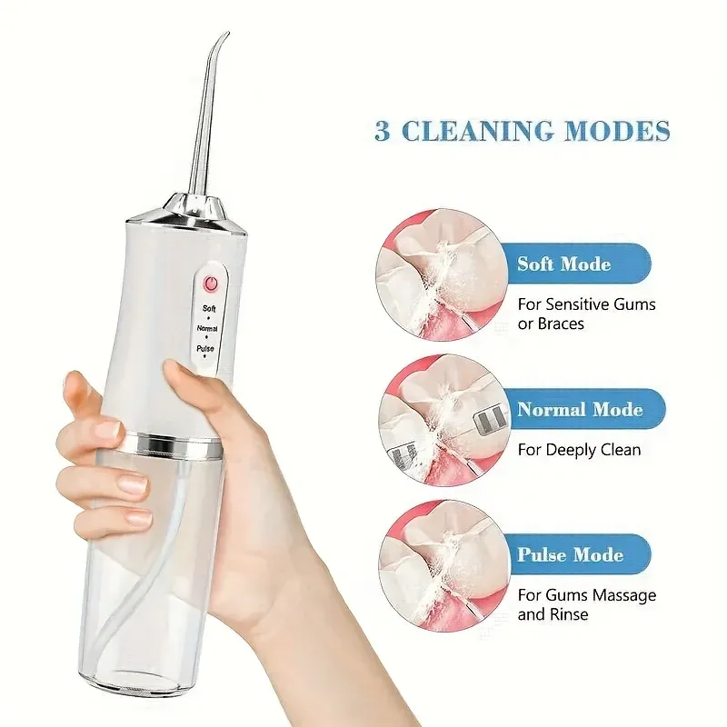 Portable Oral Irrigator Water Flosser for Teeth Cleaning - USB Rechargeable 220ml Tank, 3-Gear Settings for Interdental Care thumbnail 3