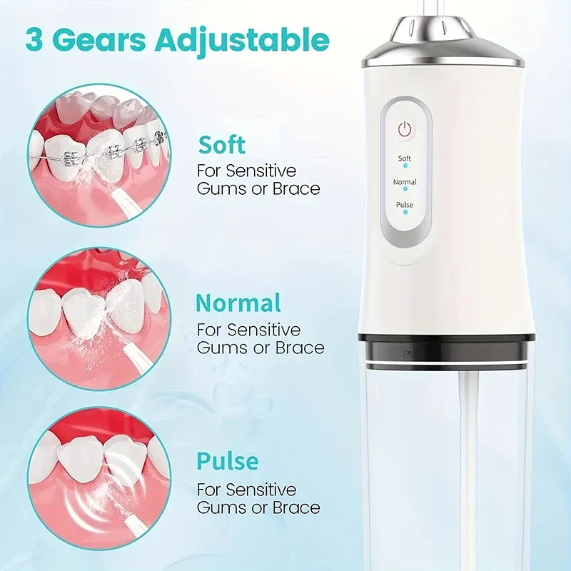 Portable Oral Irrigator Water Flosser for Teeth Cleaning - USB Rechargeable 220ml Tank, 3-Gear Settings for Interdental Care thumbnail 6