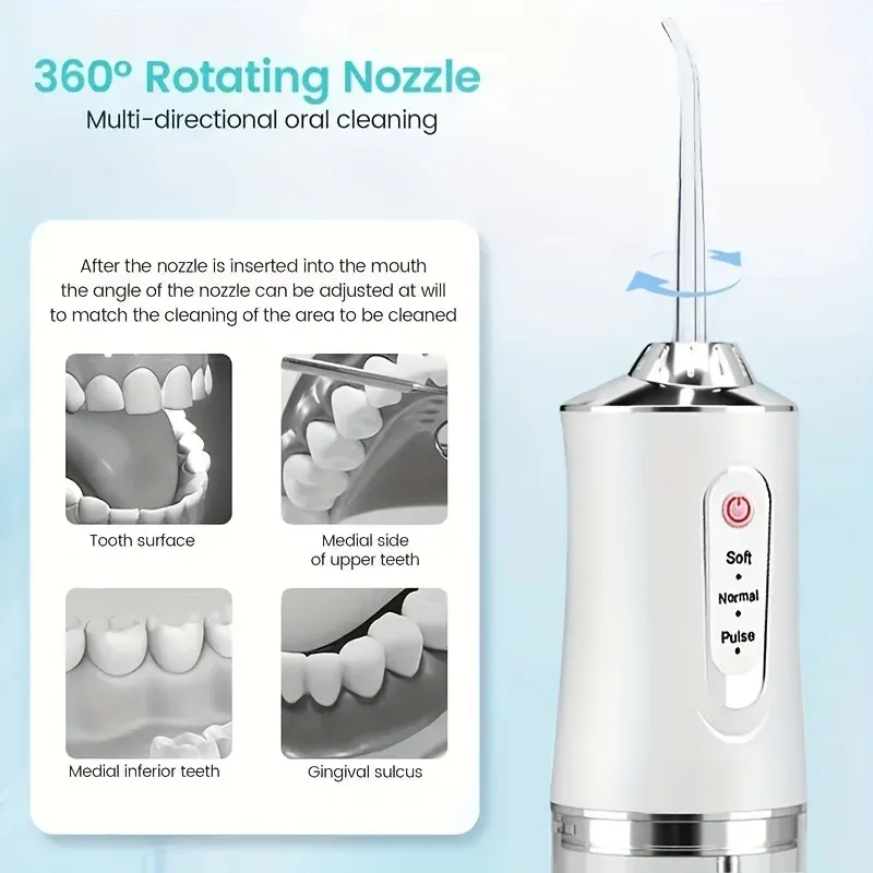 Portable Oral Irrigator Water Flosser for Teeth Cleaning - USB Rechargeable 220ml Tank, 3-Gear Settings for Interdental Care showcase 6