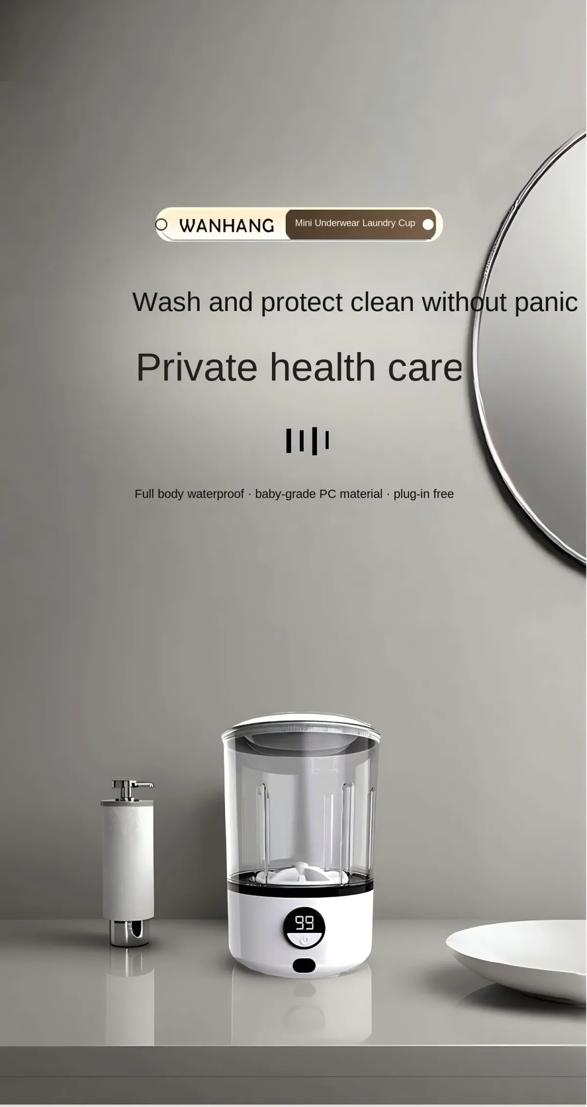 Portable Underwear Washer - Smart Mini Travel Washing Machine with 99.9% Sterilization, 2L Capacity, 3-Level Cycle, Rechargeable for Travel & Home Use showcase 6