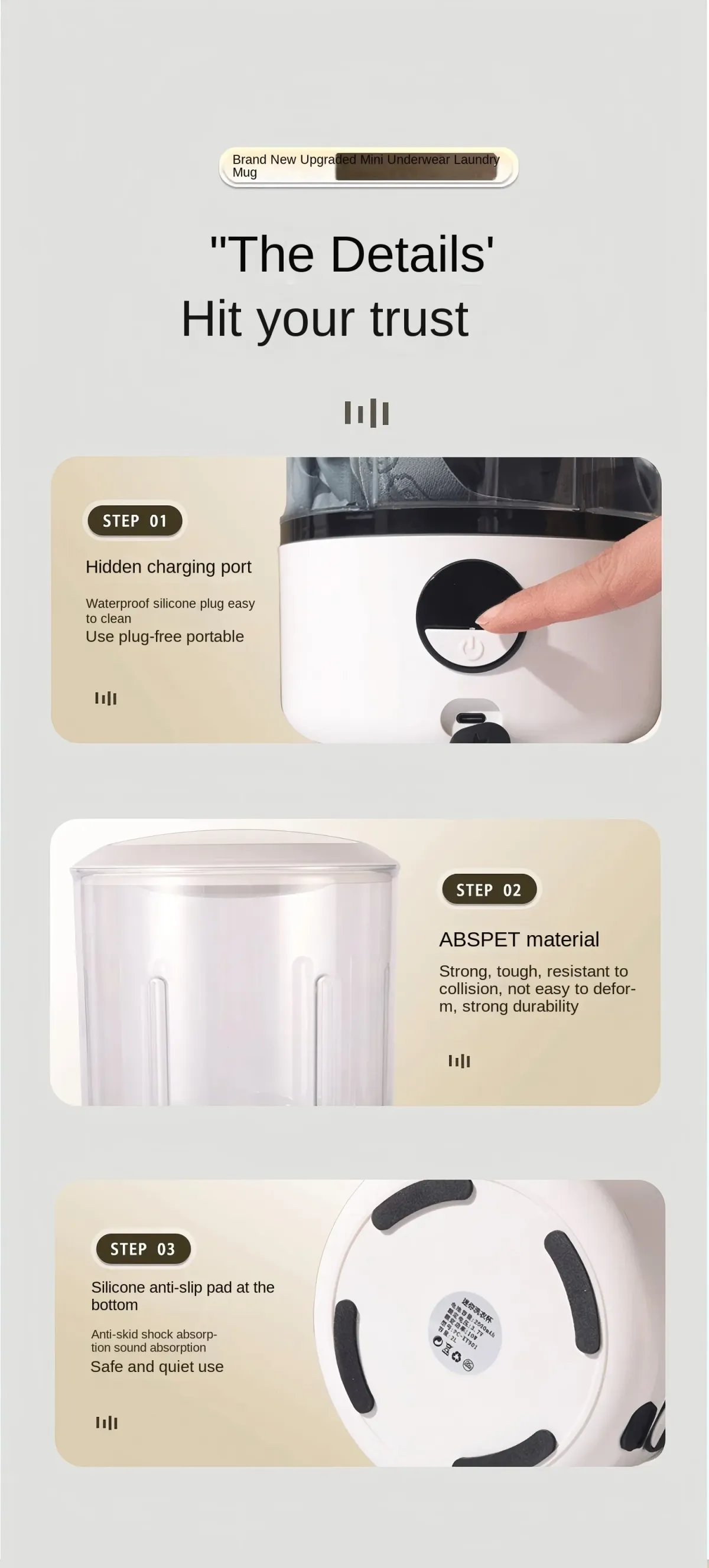 Portable Underwear Washer - Smart Mini Travel Washing Machine with 99.9% Sterilization, 2L Capacity, 3-Level Cycle, Rechargeable for Travel & Home Use showcase 8