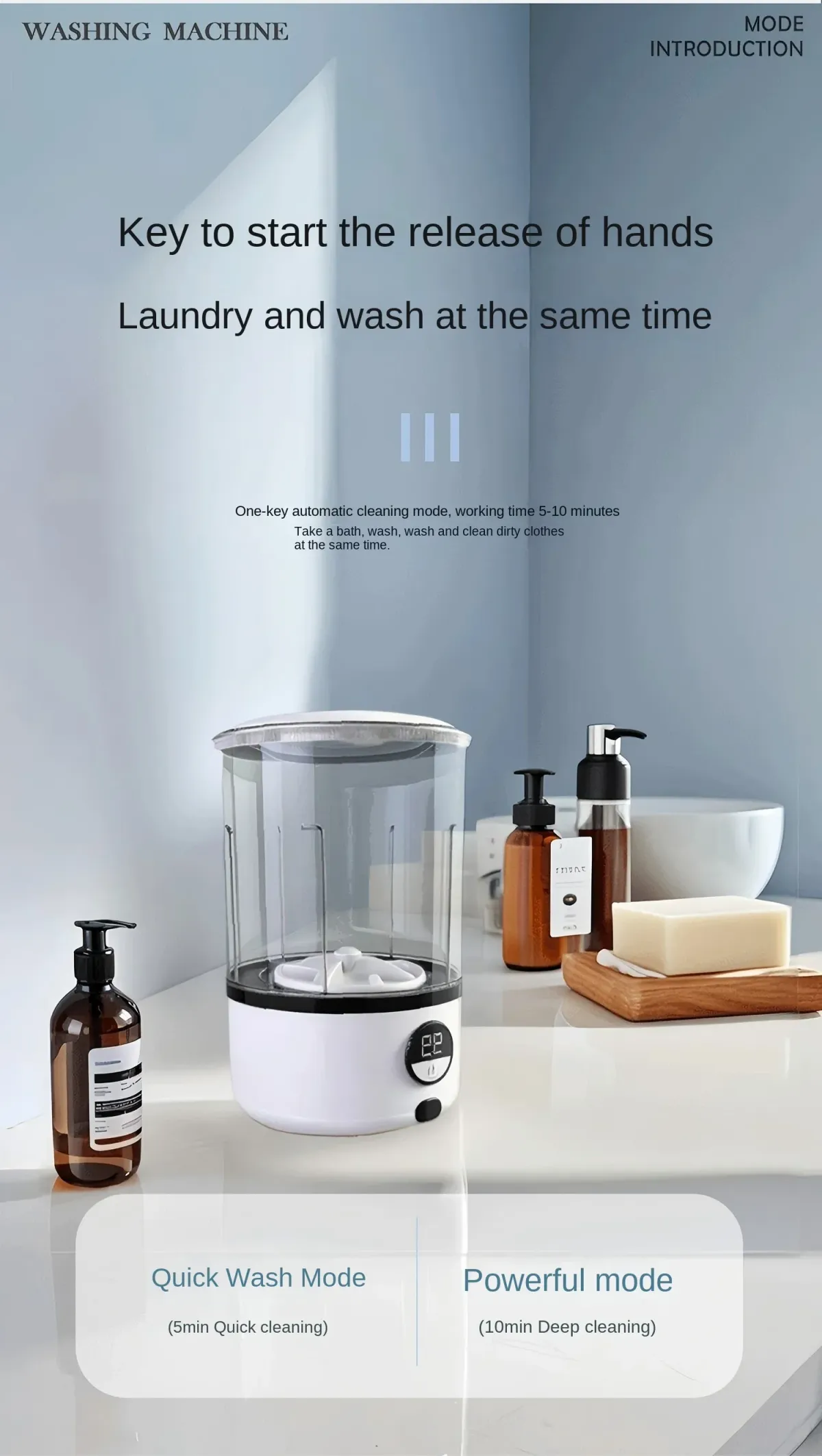 Portable Underwear Washer - Smart Mini Travel Washing Machine with 99.9% Sterilization, 2L Capacity, 3-Level Cycle, Rechargeable for Travel & Home Use showcase 3