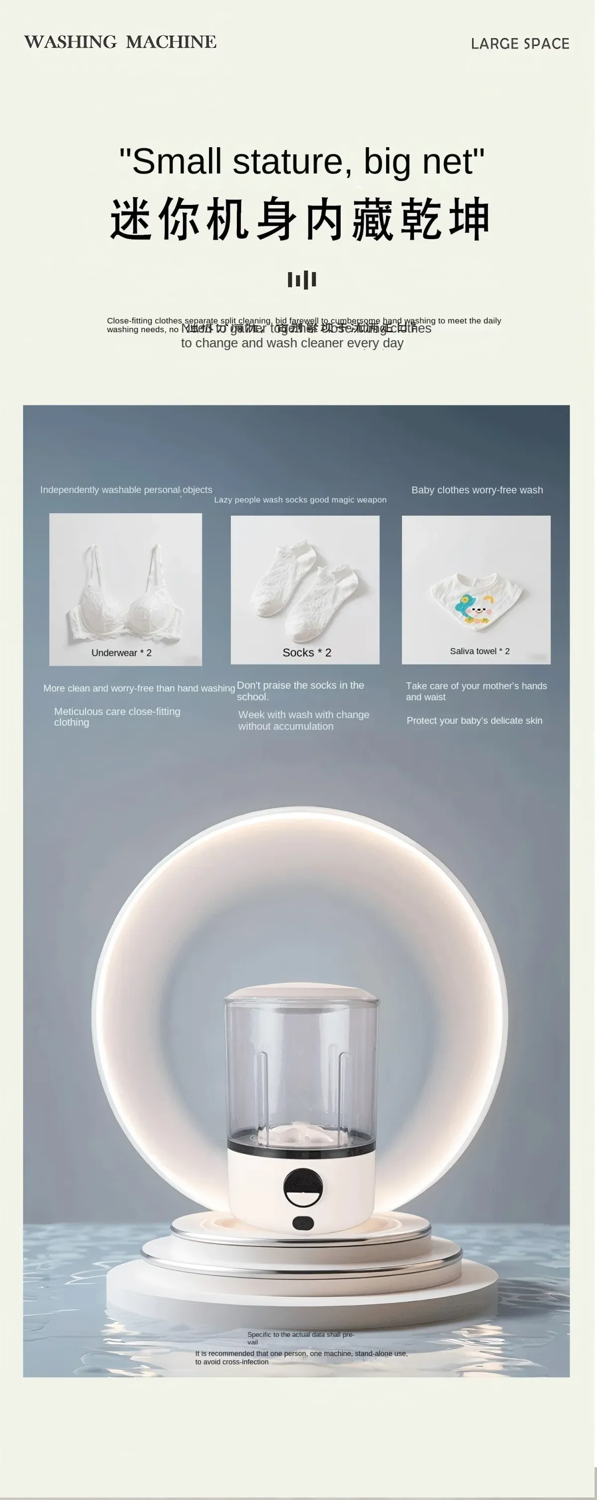 Portable Underwear Washer - Smart Mini Travel Washing Machine with 99.9% Sterilization, 2L Capacity, 3-Level Cycle, Rechargeable for Travel & Home Use showcase 5