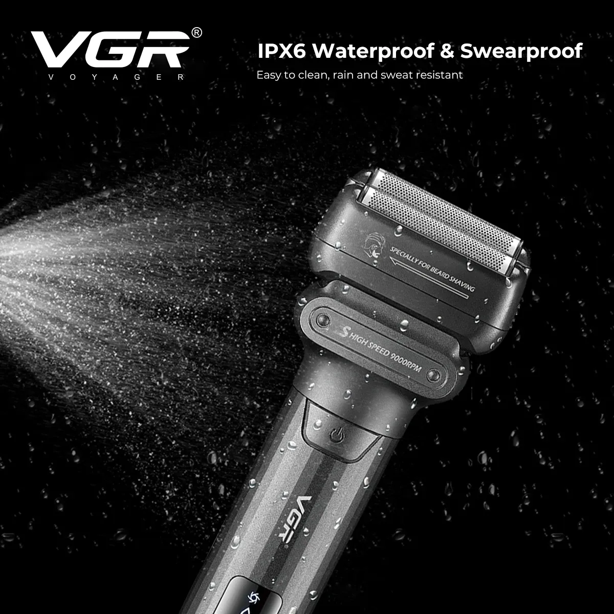 VGR Professional Beard Trimmer for Men, 9000 RPM Electric Shaver, Waterproof IPX6 Foil Razor with LED Display, 180-Min Runtime, USB Fast Charge, Ideal for Travel thumbnail 3