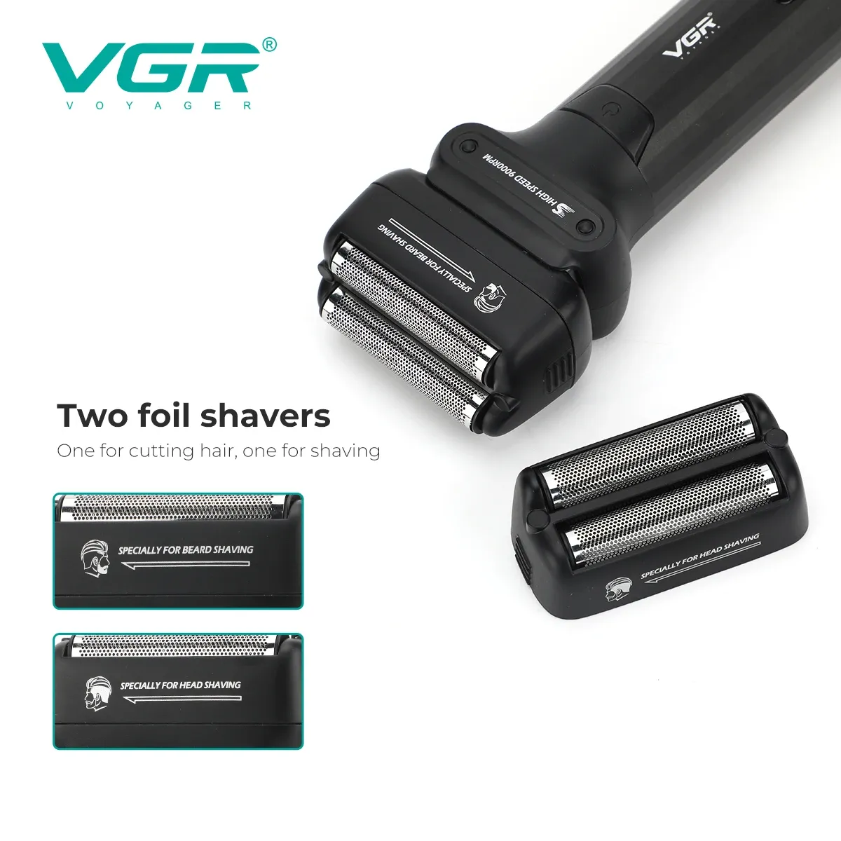 VGR Professional Beard Trimmer for Men, 9000 RPM Electric Shaver, Waterproof IPX6 Foil Razor with LED Display, 180-Min Runtime, USB Fast Charge, Ideal for Travel thumbnail 4