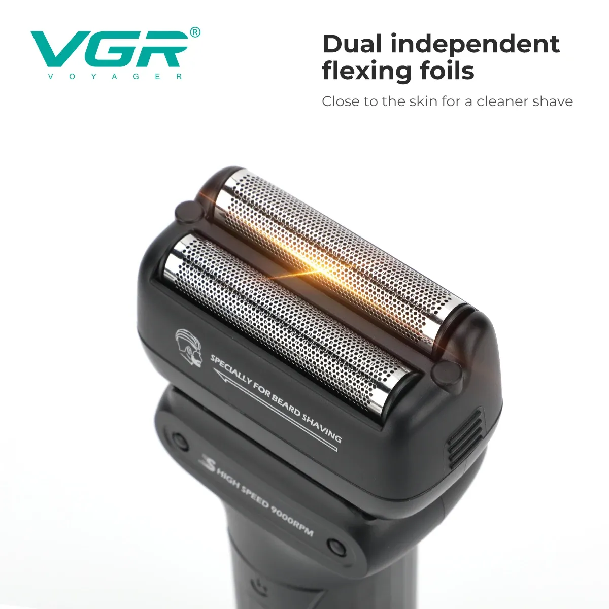 VGR Professional Beard Trimmer for Men, 9000 RPM Electric Shaver, Waterproof IPX6 Foil Razor with LED Display, 180-Min Runtime, USB Fast Charge, Ideal for Travel thumbnail 5