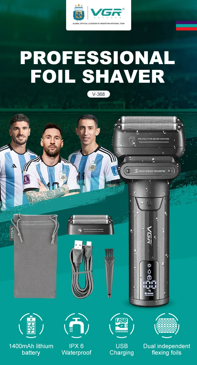 VGR Professional Beard Trimmer for Men, 9000 RPM Electric Shaver, Waterproof IPX6 Foil Razor with LED Display, 180-Min Runtime, USB Fast Charge, Ideal for Travel showcase 2