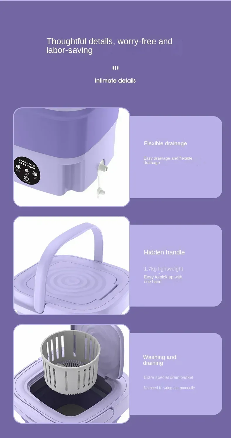 Portable 8L Foldable Mini Washing Machine with Spin Dryer - Compact, Lightweight, and Efficient for Underwear, Socks, Baby Clothes - Ideal for Travel, Dorms, and Small Spaces showcase 5