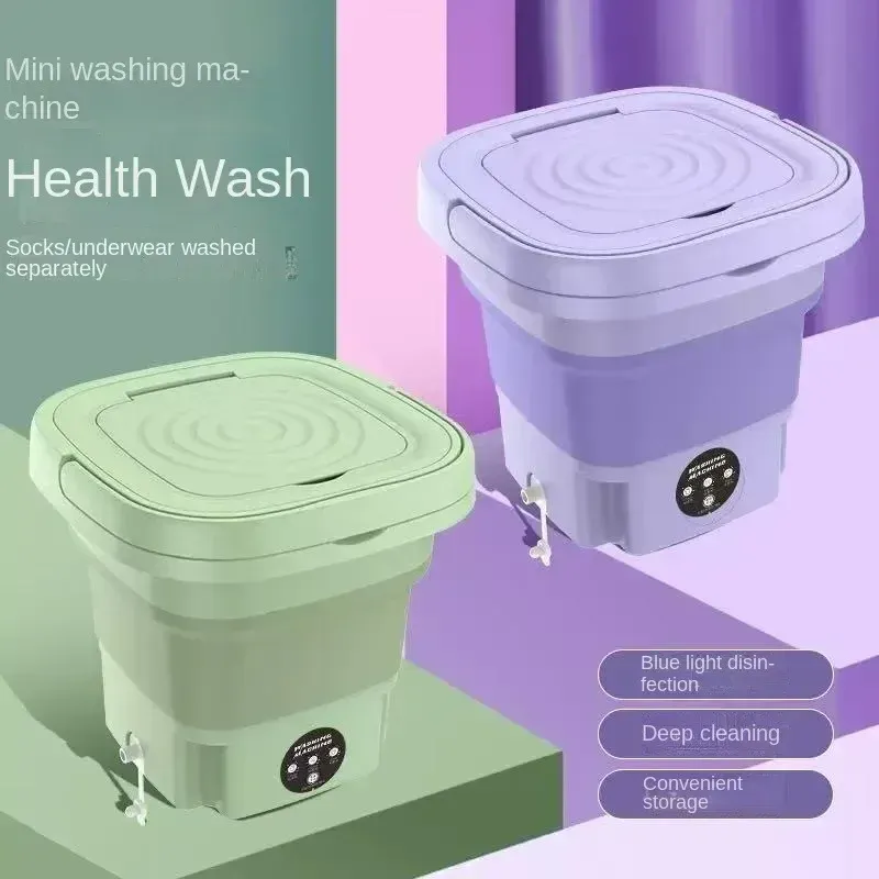 Portable 8L Foldable Mini Washing Machine with Spin Dryer - Compact, Lightweight, and Efficient for Underwear, Socks, Baby Clothes - Ideal for Travel, Dorms, and Small Spaces thumbnail 3